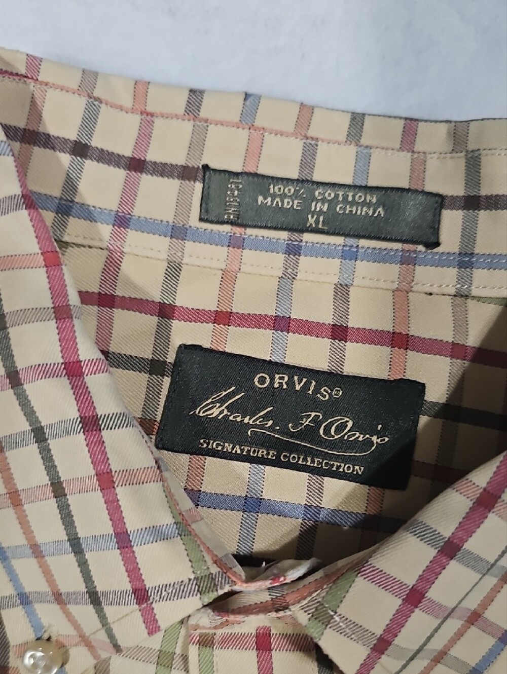 Orvis Charles F Orvis Signature Tattersall Check Cotton Shirt Mens XL Tan Multi - Picture 2 of 5